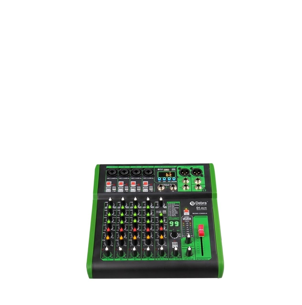 Consola mezcladora DJ con efecto digital 99DSP, alimentación Phantom de 48 V, USB, MP3 for grabación en PC,Portátil(DI-6UX 6 Channels)