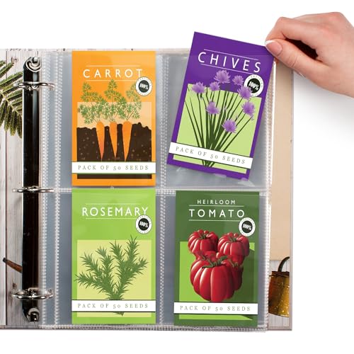 200 Pockets Seed Storage Organizer Sleeves (50 Pack) Slot Size 3.5x5 4 Pocket Garden Seed Organizer Clear Sleeves for Seed Packet Storage Seed Keeper Seed Organizer Binder