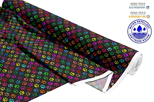 HEKO PANELS Stoff Oxford Wasserdichte Meterware Canvas Zum Nähen Nähstoffe Möbelstoffe Dekostoffe Handwerken Blickdicht Pfoten Bunt 1 Meter 155 x 100cm als Meterware erhältlich – 1 Stück = 1 m x 1,55m