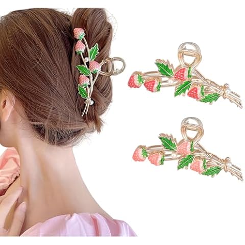 ITingstere Hair Clip 2Pcs Cute Strawberry Metal Hair Claw Strong Non Slip Hold Hair Jaw Pink Acetate Hair Clips Accessories for Women and Teens Fashion Hair Supplies Cover