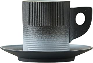 HUMOCHUSON Copas Y Cálicesjuego De Taza Y Platillo De Cerámica De 180 Ml Con Rayas Degradadas - Blanco Y Negro - Mango De Cerámica