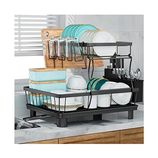 7 code 2-Tier Dish Drying Rack for Kitchen Counter,Detachable Large Capacity Dish Drainer Organizer with Utensil Holder, Drain Board,Black 7 code 2-Tier Dish Drying Rack for Kitchen Counter,Detachable Large Capacity Dish Drainer Organizer with Utensil Holder, Drain Board,Black