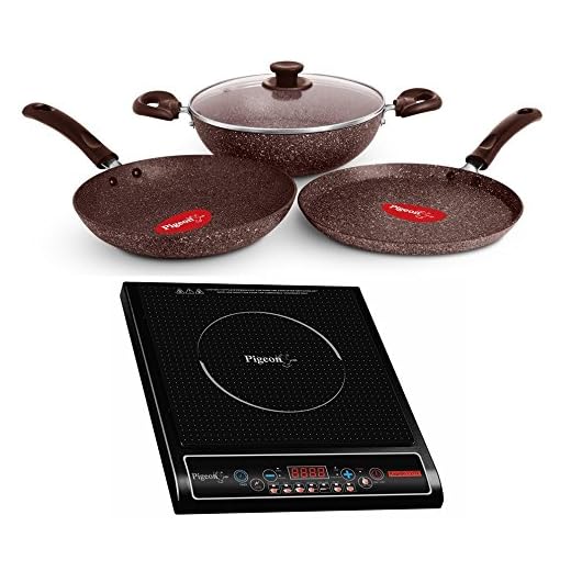 Pigeon Combo of Rapido Cute 1800 Watt Induction Cooktop with Granito 4 Pc Non Stick Induction-Base Set