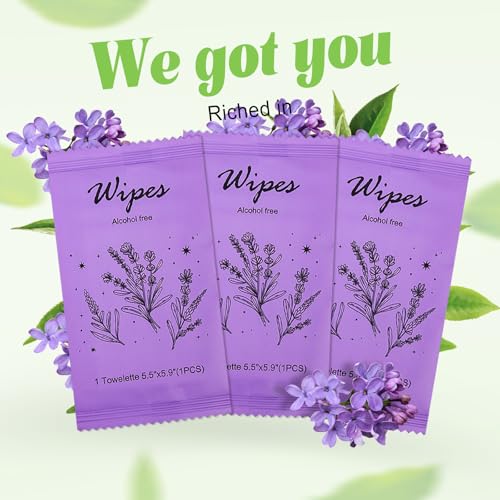Image of Individual Hand Wipes Wet Wipes Travel Size,Wet Wipes Individually Wrapped | 60PCS Bulk Cleansing Travel Size Wipes for Wedding Travel Restaurant Barbecue(Lavender)