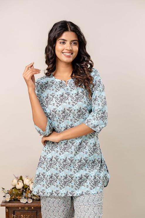 Image of Night Suit for Women Pure Cotton Printed Night Suit Top and Pyjama Set for Women's Night Dress of Shirt & Pyjama Set for Womens Night Dress for Woman