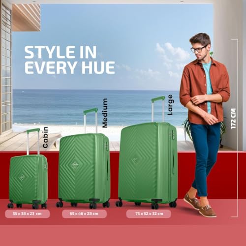 Image of VIP Polypropylene (PP) Quad Active 8 Spinner Wheels Trolley Bags for Travel, Hard Case Lightweight Bag with Combination Lock, Tough Suitcase for Travel (Green) (Medium | 65 CM | Check in)