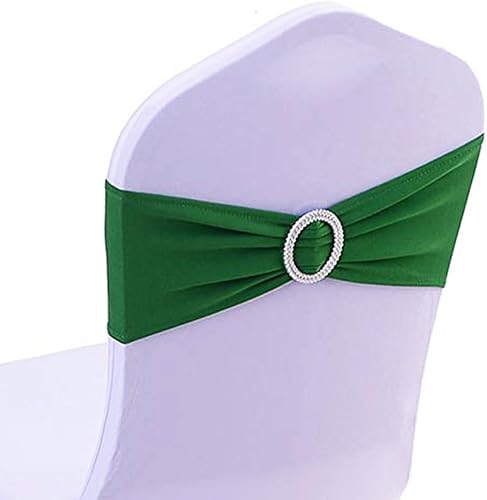 SINSSOWL 100 bandas de elastano para sillas de boda, bandas con hebilla, lazos para sillas de licra, decoraciones de boda, 25 colores (verde oscuro)