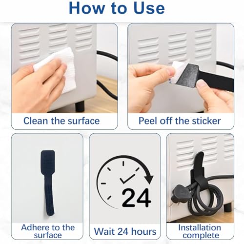TopEsct Pack de 20 organizadores de cables para escritorio, 15 cm, soporte medio para cables autoadhesivo, guía y organizador de cables para TV, PC y escritorio miniatura 5