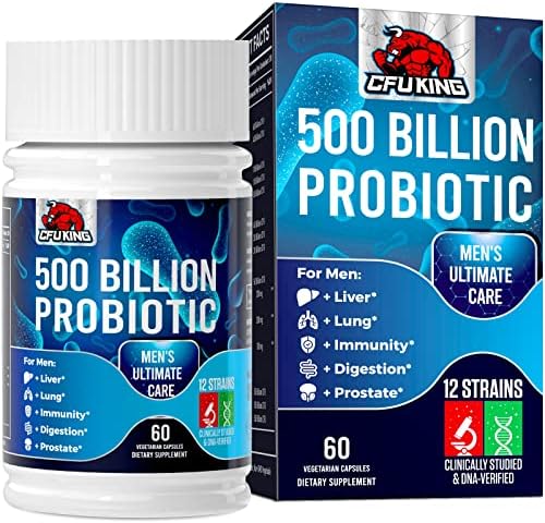 Probiotics for Men - 500 Billion CFU 12 Strains Probiotic Plus Prebiotic, Powerful Probiotic Capsule for Men's Ultimate Care, Immune Support, Gas, Bloating, Overall Digestive & Gut Health, 60 Capsules