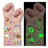 Partywind 145 Luminous Styles Donut Party Supplies Temporary Tattoos for Kids, Glow Donut Ice Cream Birthday Party Decorations Favors for Girls, Donut Themed Tattoo Stickers with Cupcake Candy