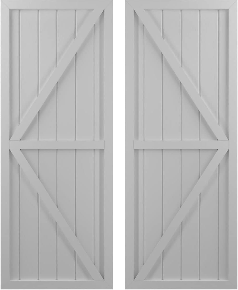 Ekena Millwork ARW102BF621X52PRH Americraft Six Exterior Real Wood Two Equal Panel Framed Board-n-Batten Shutters w/Double Z-Bar (Per Pair), 21"W x 52"H, Primed
