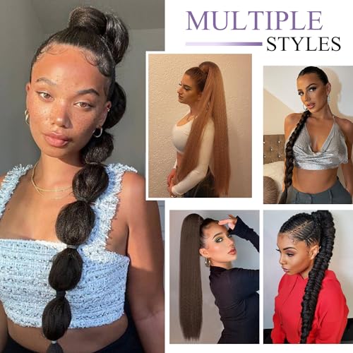 Wiger EAST SEA-107 Kinky Straight Ponytail Extension 30 Inch Long Yaki Straight Ponytail Extension Natural Black Hairpiece thumb #6