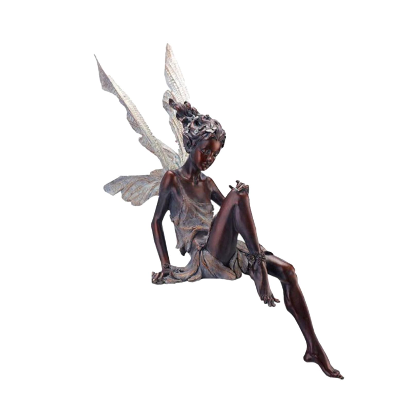 frizd Fairy Statue,Angel Resin Crafts Flower Garden Decor,Cute Sitting Yard Decoration,Lawn Home Patio Figurine Outdoor Sculpture (Brown)