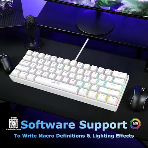 Image of Ant Esports MK1300 V2 60% Wired Mechanical Gaming Keyboard, 61 Keys Compact Mini Software Controlled, RGB Backlit,Hot-Swappable Red Switches, Detachable USB-C, Anti-Ghosting, PC /Mac Compatible - White