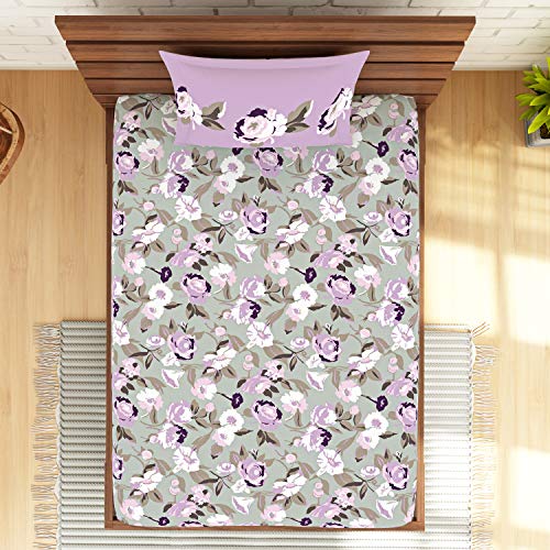 Image of Spaces Atrium Plus 210 TC 100% Cotton Single Bedsheet with 1 Pillow Cover (Floral, 60 inch X 88 inch Inches) - Grey