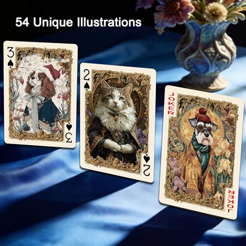Naipes estilo victoriano con diseño de gatos y perros, 54 cartas miniatura 3