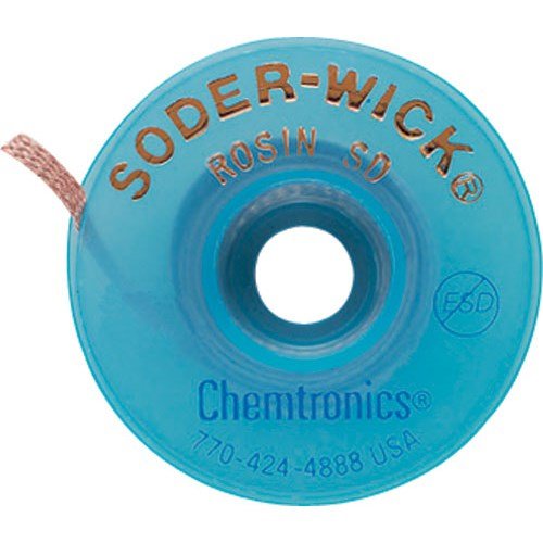 Chemtronics 80-3-5 SODER-WICK Rosin Desoldering Braid, .080 inch, 5ft on ESD Safe Spool -2 pack