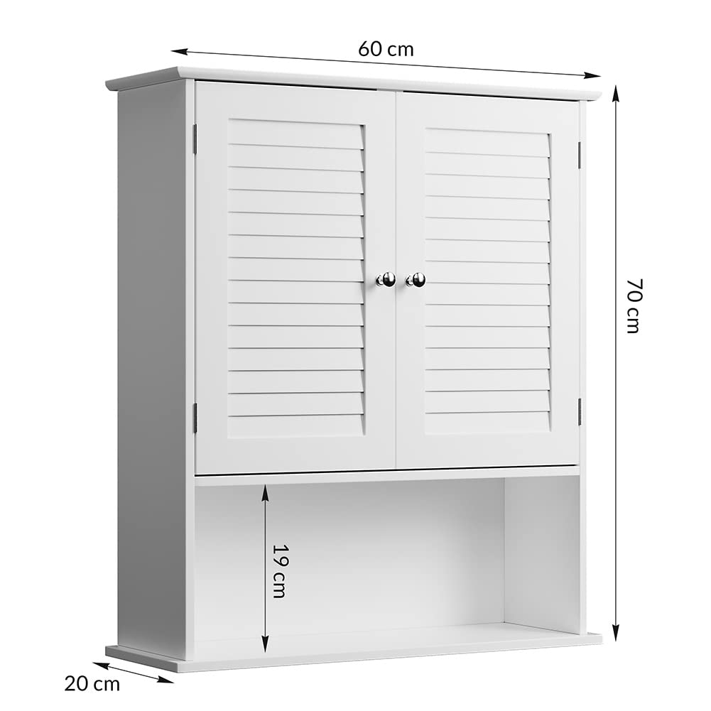 BAKAJI Pensile doppio Mobile Mobiletto Armadio Armadietto Bagno Parete Muro Doppia Anta Due Ripiani Design Moderno Salvaspazio Scaffali Interni Legno Bianco 60x20x70 cm