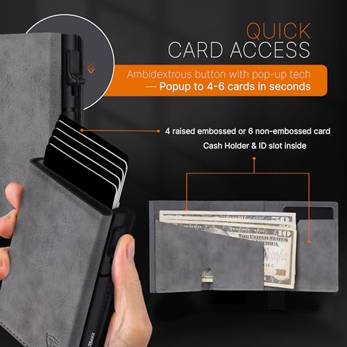 Image of Conceal Plus Smart Pop Up Wallet for Men | RFID Blocking Slim PU Leather Card Holder | Card Ejector Front Pocket Wallet | Holds 4-6 Cards + Cash | Gray & Black PU Leather
