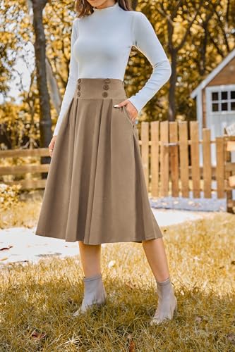 Image of Belle Poque Corduroy Skirt for Women A-Line Flared Swing Skirt Midi High Waist Skirts