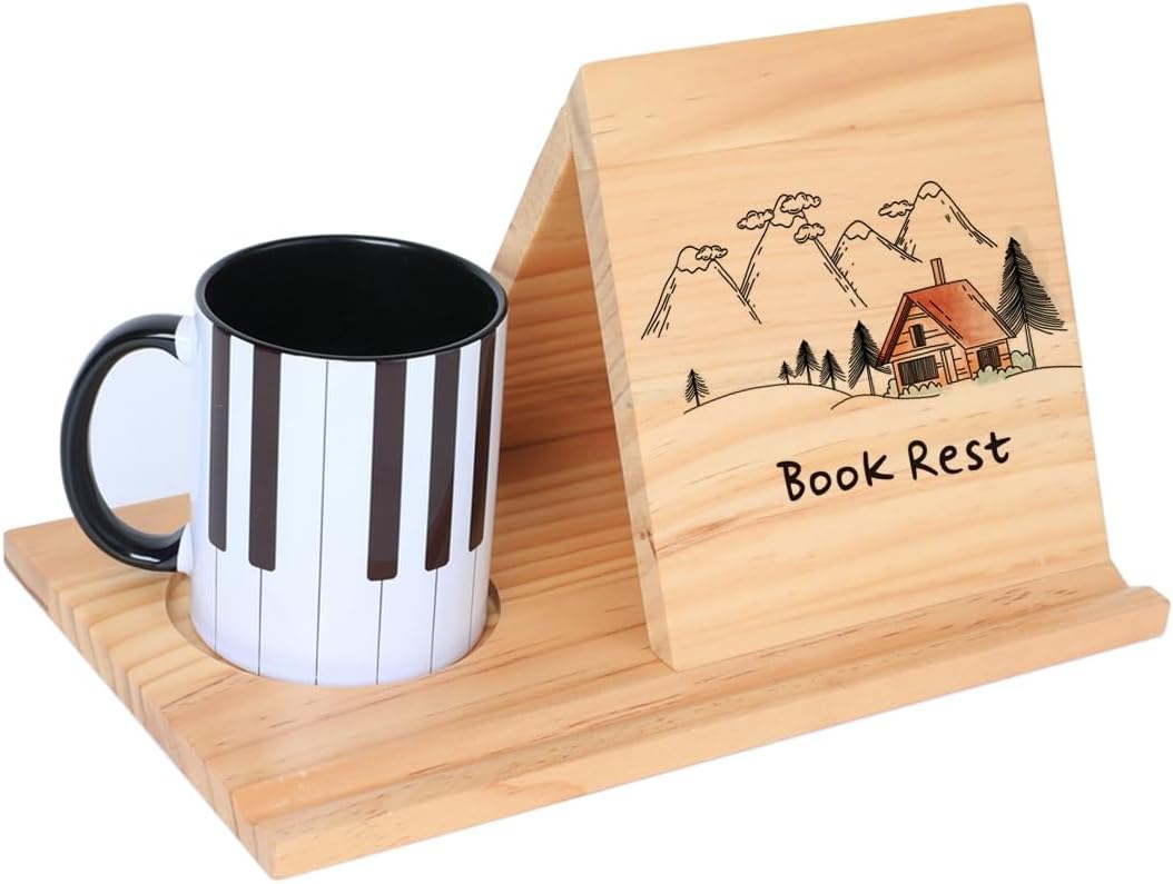 Mug Tray, Recipe Holder Bookshelf,Wooden Besides Book Holder New Book Stand Beautiful Triangle Book Holder Gift for Reading Enthusiasts, a Handmade Solid Wooden Desktop Book Rest