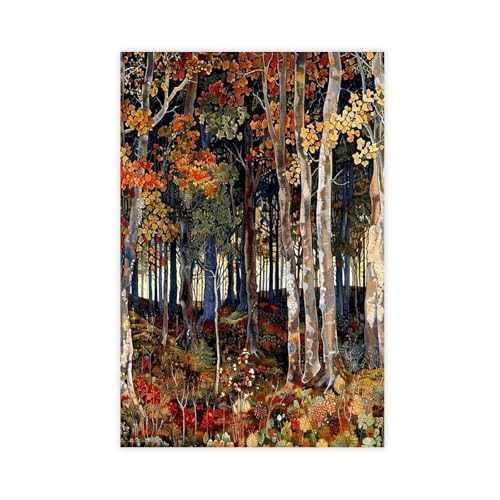 Quadro a olio vintage con boschi autunnali su 3 tela, decorazione artistica da parete per soggiorno e camera da letto, 30 x 45 cm