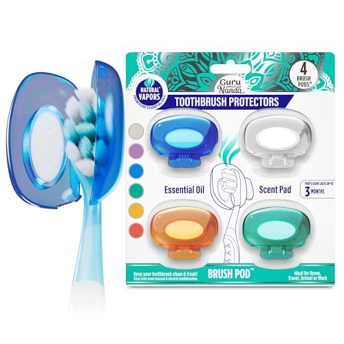 GuruNanda Brush Pods - Toothbrush Cover for Manual & Electric Toothbrush Keeps Toothbrush Fresh & Clean Travel Accessories with Natural Essential Oil Vapors 4 Pack