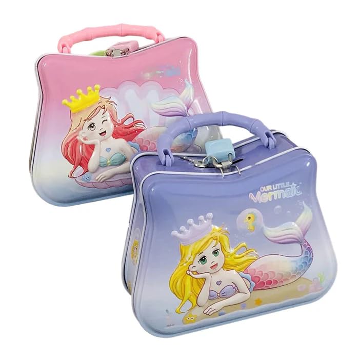 Image of Sajani Cute Cartoon Creative Portable Piggy Bank, Money Saving Box with Combination Lock, Mini Coin Bank Gifts for Boys and Girls, Best Return Gifts for Kids (Pack of 1) (Mermaid - Pink)