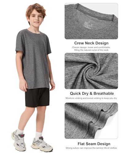 6 Pack Boys Athletic Shirts Youth Kids Quick Dry Moisture Wicking UPF 50+ Short Sleeve Active Performance T-Shirts3