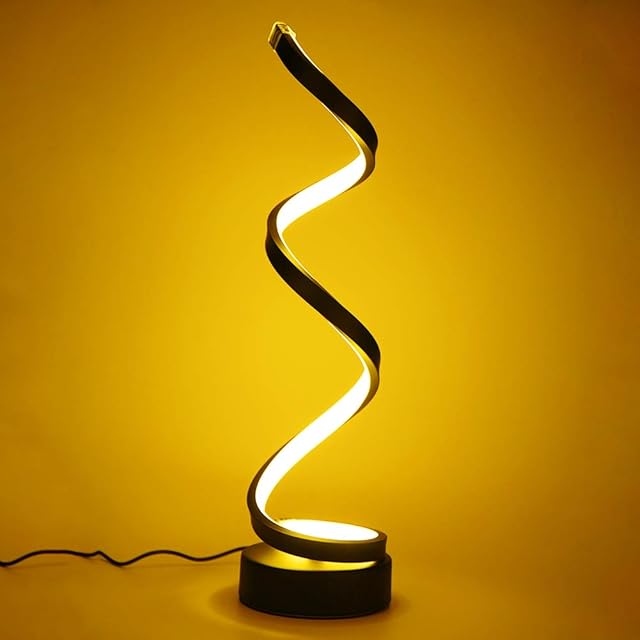 ELINKUME Dimmable LED Spiral Table Lamp - 12W Warm White Eye-Caring LED Curved Bedside Lamp - Black