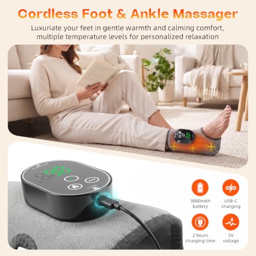 Masajeadores para pies inalámbricos con calor para alivio del dolor por neuropatía, 3 niveles de calor y vibración para alivio en tobillos, arco plantar y talón, mejora la circulación y alivia el dolor — 1 unidad miniatura 4
