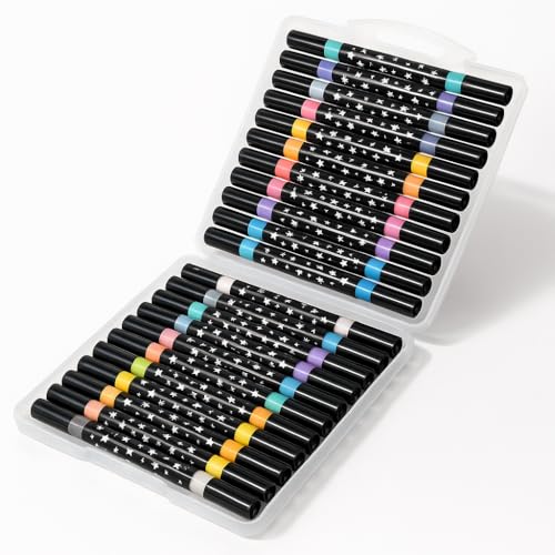 Kit de Canetinhas Marcadoras com Maleta e Glitter – Ponta Dupla, Brilho e Cores Vibrantes, Multicolorido, 24 Canetas com 48 Cores, Ideal para Desenho, Pintura e Artesanato