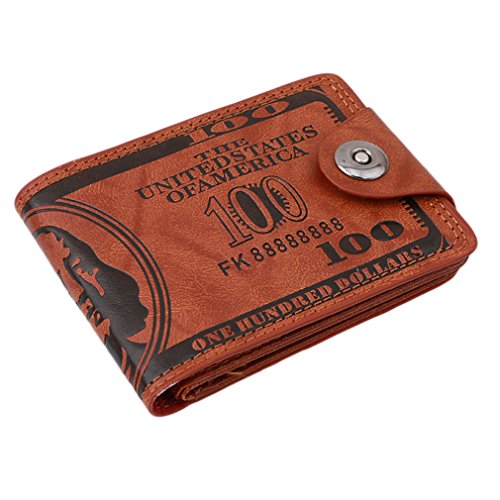 Men US Dollar Bill Wallet PU Leather Credit Card Photo Holder Bifold Billfold With Buttons (Brown)