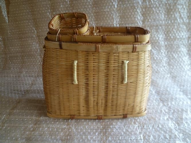 竹編 渓流鮎籠 虎竹装飾 魚籠 ビク 魚カゴ びく 川釣り 渓流