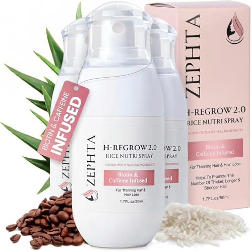Image of Zephta H-Regrow Hair Growth Spray - With Rice Water, Biotin, Aloe Vera, Caffeine, and Ginger - Hair Growth Product for Men and Women - For Thinning Scalp - 3 Pack