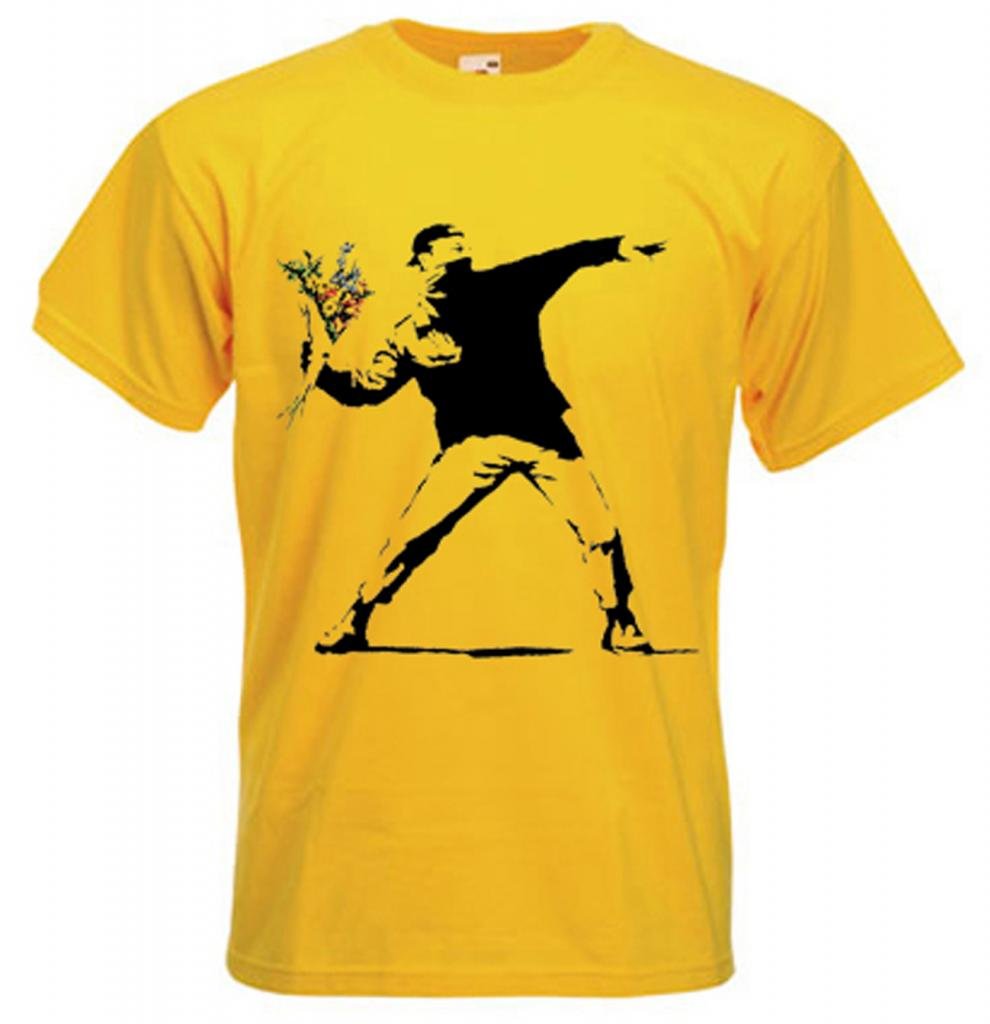 Tribal T-Shirts Yellow Banksy T-Shirt - Flower Thrower - Xxxl