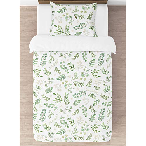 Image of Sweet Jojo Designs 2-Piece Twin Comforter Set (Green Floral Leaf) for Girls /Boys, Teen, Kids Bedding, Bed in a Bag incl. Blanket & Pillow Sham (Boho, Watercolor Botanical, Woodland, Tropical, Garden)