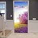 A.Monamour Adesivo Porta Autoadesiva Primavera Lilla Alberi Fiori Viola Giardino Campo Natura Paesaggio Vinile PVC Adesivi per Porte Interne 3D Pellicola Adesiva Poster Sticker Murale Decorazione
