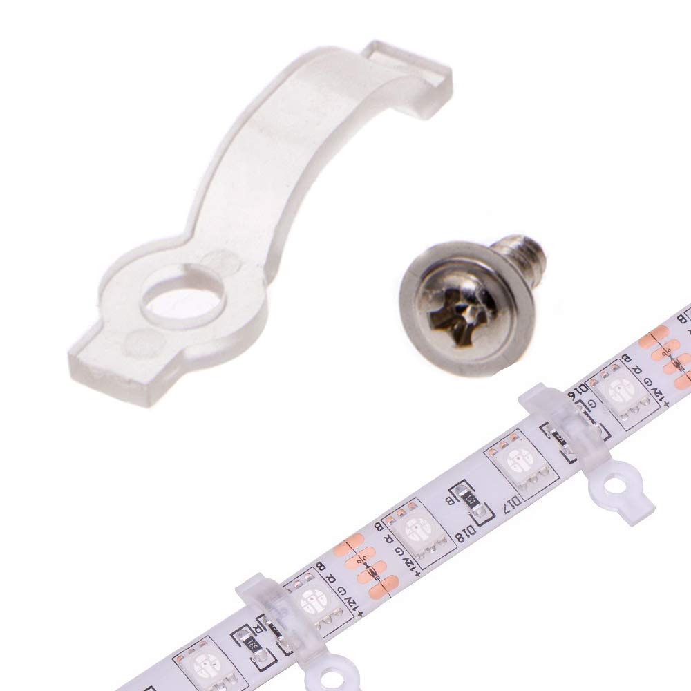 VIPMOON100pcs Mounting Brackets Clips for 10mm Wide IP65 Waterproof 5050 LED Strip Light, Screws Included