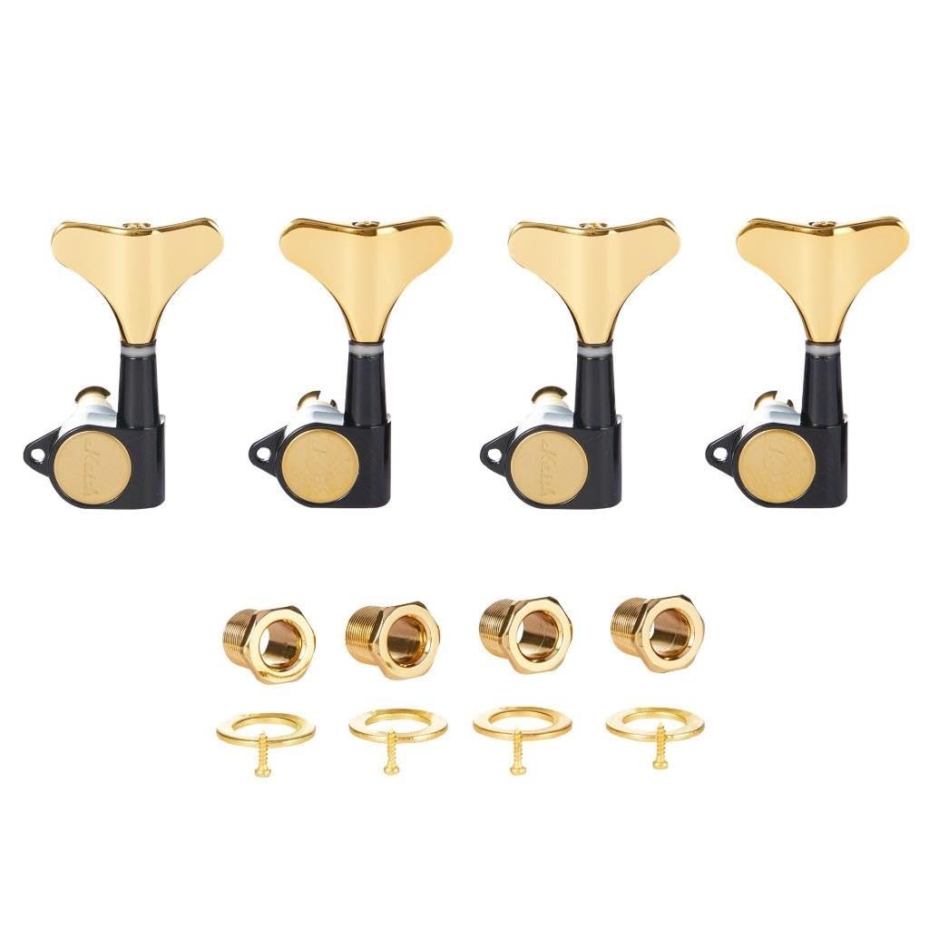 Left Handed 4 String 18:1 Sealed Bass Tuners Lefty Bass Guitar Tuning Keys Pegs Bass Tuning Machines Compatible with Ibanez/Yamaha Style Acoustic/Electric Bass Black with Gold 4L