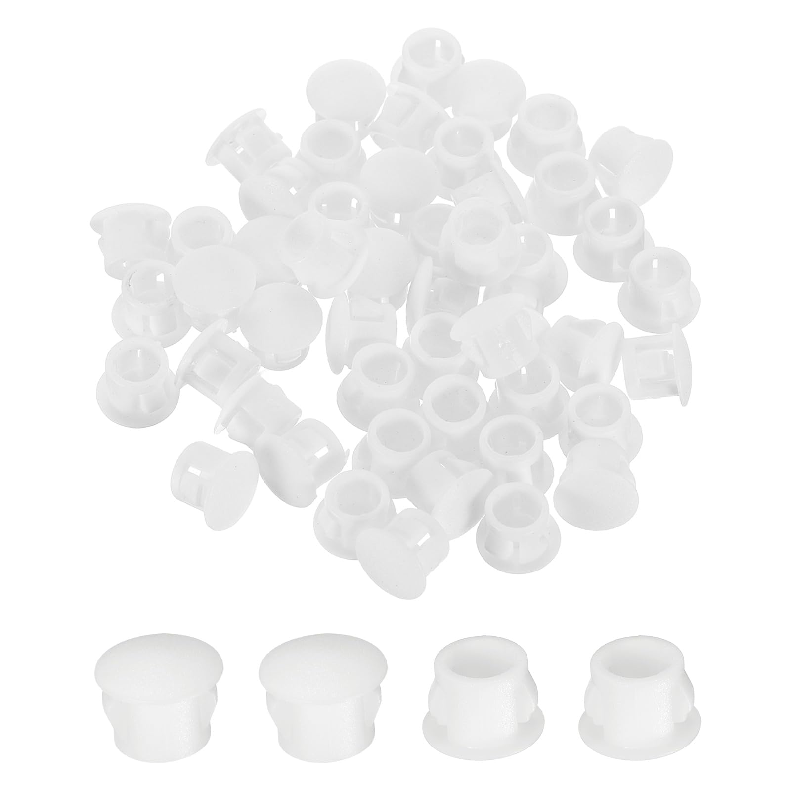 M METERXITY 100Pcs White Hole Plugs, 8mm / 0.31" Plastic Snap in Locking Screw Hole Cover Flush Mount Panel Plugs for Chair/Table/Furniture Cabinet