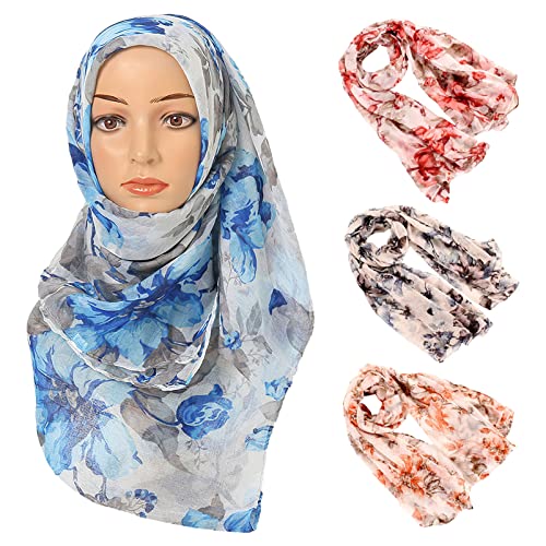 Amokk Pack Of 4 Floral Scarves For Women Lightweight Fashion Wraps And Shawls Large Elegant Hijab Head Scarfs (Color-5) #TOP1