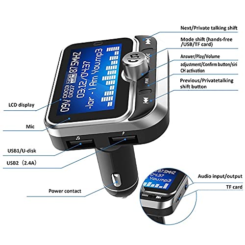 Adattatore audio Bluetooth. Trasmettitore FM auto Bluetooth MP3. Player Dual. USB QC 3.0. Caricabatterie veloce AUX. Auto audio FM. Modulatore con telecomando TF. Carta ( Color Name : FM transmitter )