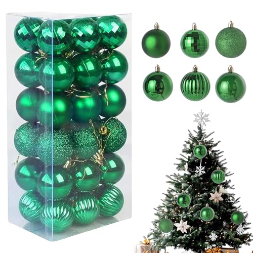 KLINNA 36 palline di Natale in plastica, opache e lucide, 4 cm, infrangibili per l'albero di Natale (verde)