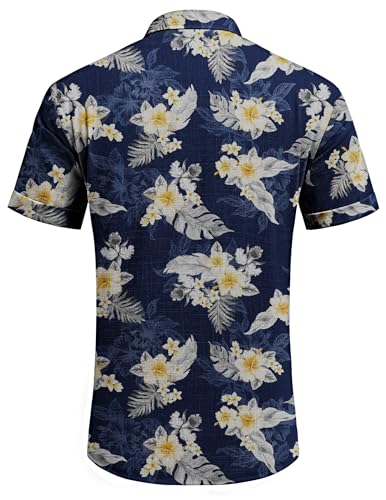 Image of COOFANDY Men Casual Button Down Shirt Short Sleeve Summer Camp Shirts Navy Floral