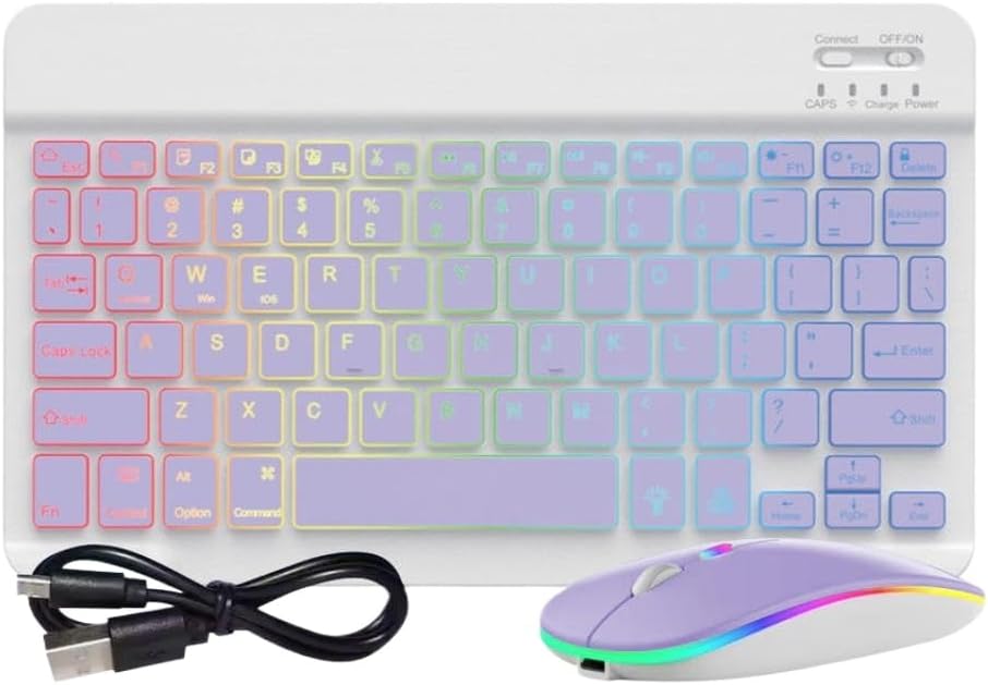 Backlit Multilingual Wireless Keyboard Mouse Compatible with Android Tablet Phone PC Keyboard(Pink-and Mouse)
