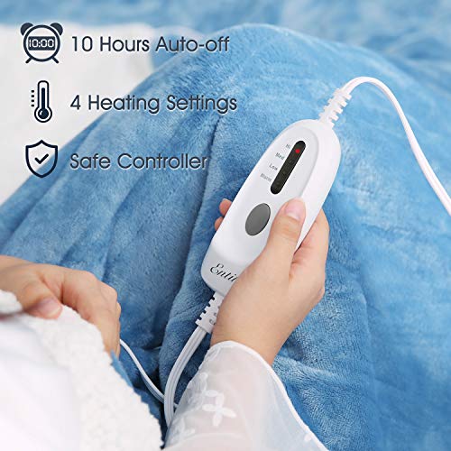 Electric Heated Blanket Twin Size 62\"x 84\" Flannel & Shu Velveteen Reversible, Fast Heating and for Full Body Warming with 10 Hours Auto Off & 4 Heat Settings, Machine Washable, Home Office Use