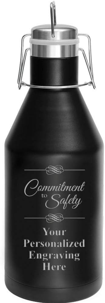 Custom Employee Stainless Steel Growler, 64 oz Custom Commitment to Safety Growler, Engraving Included