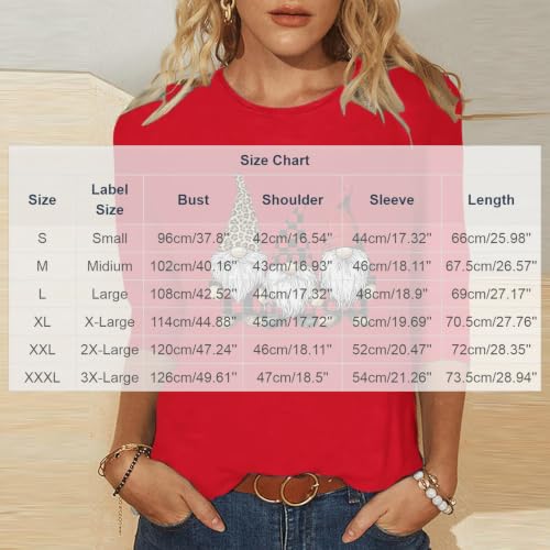 Christmas Tops for Women Gnome Print Crew Neck Cozy Holiday Red 2X | Gnome Print, Crew Neck, Three Quarter Sleeve, Loose Fit, Cozy Winter, Polyester Blend - image 3