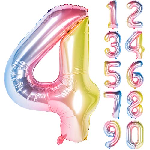 Image of 40 Inch Rainbow Digit Helium Foil Birthday Party Balloons (Lightly color 4) | Helium Foil Birthday Party Balloons big size Gradients Rainbow Digit